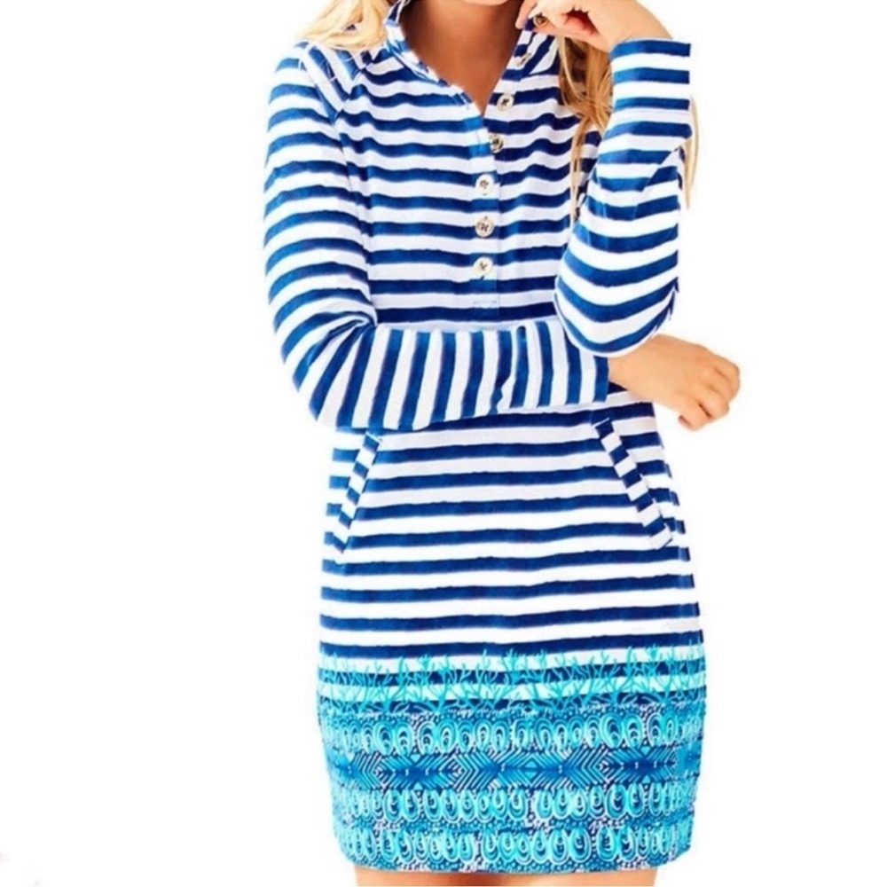 Lilly Pulitzer Women's Captain Dress Bright Navy Positano Stripe Size S